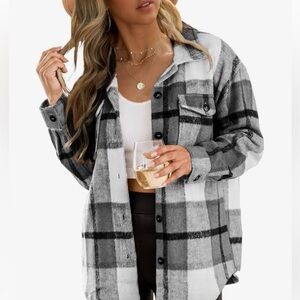 Plaid Button-Up Shirt - Black and White